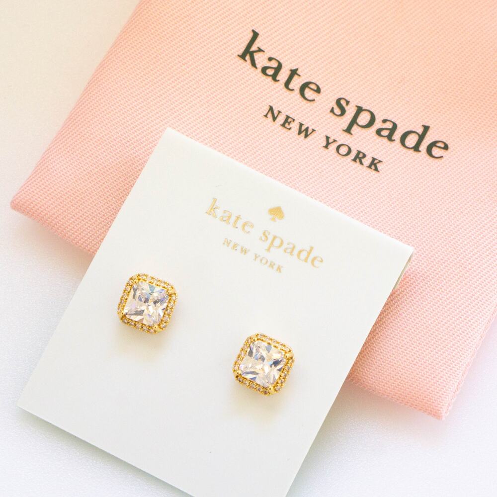 Kate Spade Save The Date Pave Princess Cut Crystal Studs Gold
